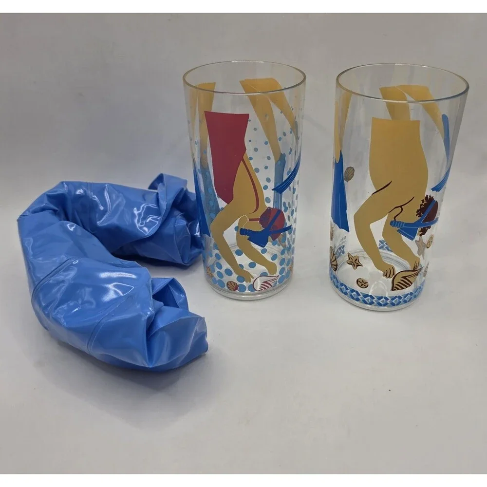 Vintage 80s Splash Ware San Francisco Floating Cooler Glasses Cups Swim Divers